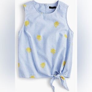 J. Crew Striped Pineapple Embroidered Striped Side-Tie Top Women's 8